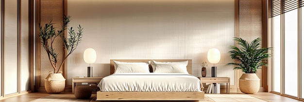 Elegant slaapkamerinterieur met modern ontwerp en comfortabel beddengoed toont verfijning en stijl in een luxe omgeving