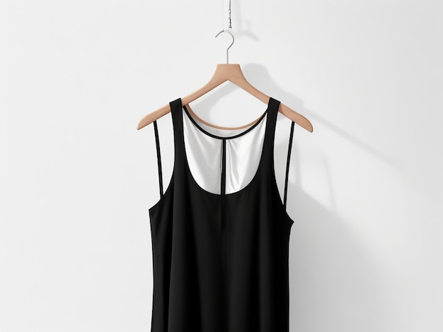 Photo elegant sleeveless black top hanging on clothes rack isolated over white