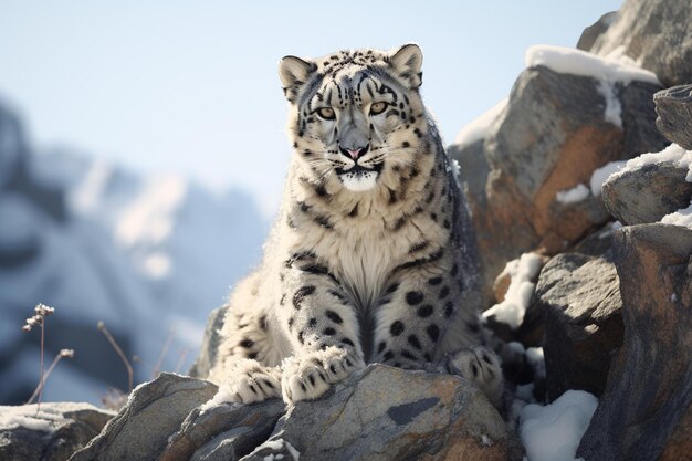An elegant snow leopard camouflaged among the rock 00647 01