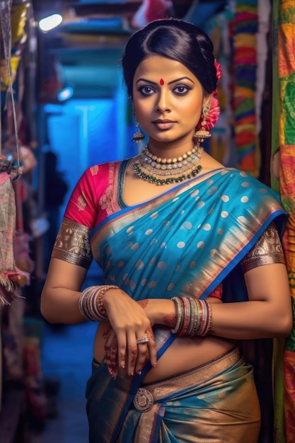 伝統的な衣装を着たエレガントな南アジアの女性
