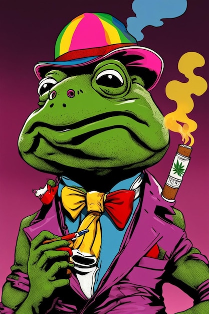 Premium AI Image | elegant southern cool frog smoking character near a ...