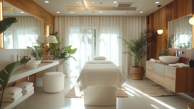 Photo elegant spa interior showcasing warm ambiance with natural lighting