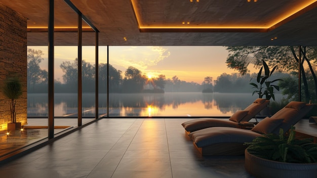 Photo elegant spa relaxation area with comfortable lounging chairs