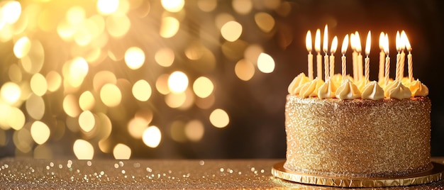 Elegant Sparkling Cake with Candles on Glowing Backdrop