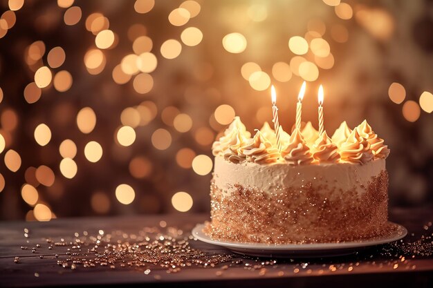 Elegant Sparkling Cake with Candles on Glowing Backdrop