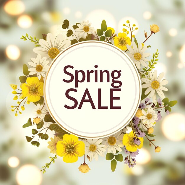 Elegant Spring Sale Design Surrounded by a Wreath of Wildflowers and Daisies