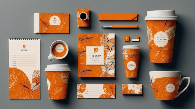 Elegant stationery set with orange and floral design elements