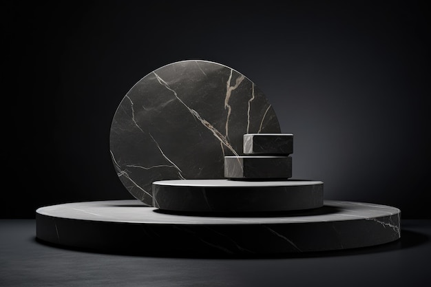 Elegant Stone Podium Enhancing Packaging and Cosmetic Presentation with Black Background