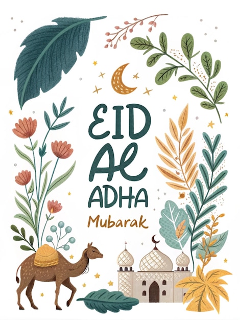 elegant style eid ul adha mubarak  brush calligraphy with leaves and branches a natural
