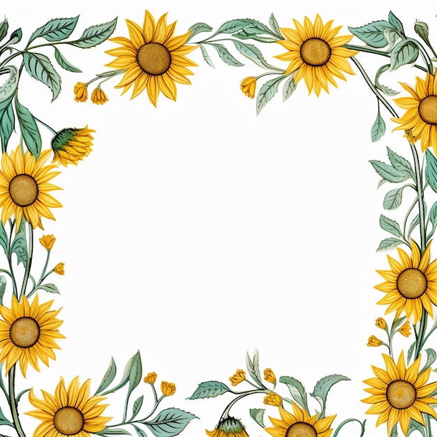 Photo elegant sunflower border open white space