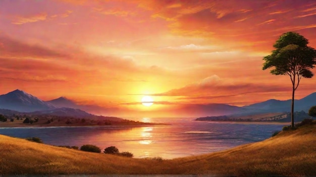 Elegant sunset scenery with beautiful landscape