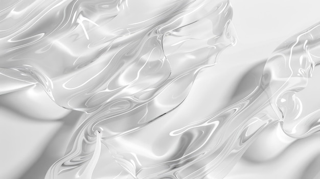 An elegant swirling texture of transparent hyaluronic serum gel on a white backdrop