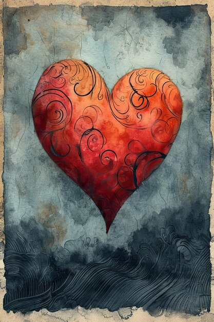 Elegant Symphony of Love A Flourishing Red Heart Enveloped in Mesmerizing Black Swirls Created With Generative AI Technology