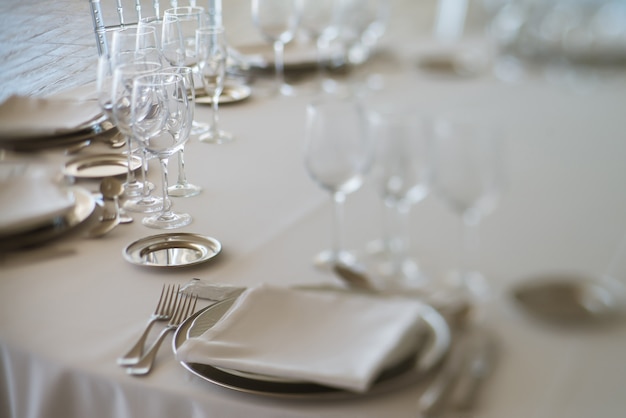 Elegant table set at fine restaurant