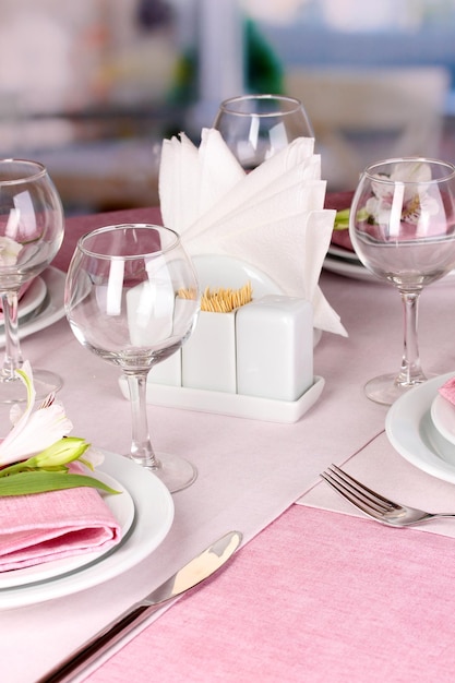 Elegant table setting in restaurant