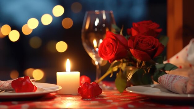 Elegant table setting with candle and roses perfect for romantic occasions