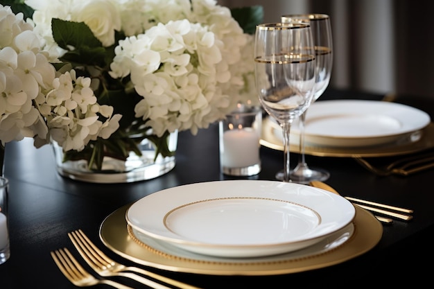 Элегантная сервировка стола с золотыми акцентами, изысканная и шикарная