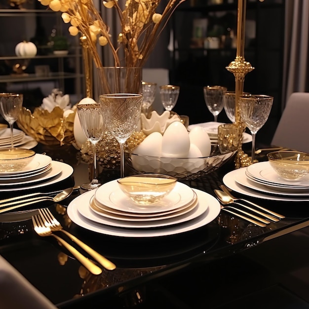 Elegant table setting with gold accents sophisticated and chic