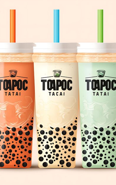 Photo elegant taiwan bubble milk tea tapioca pearls mung beans pudding neo trending background layout