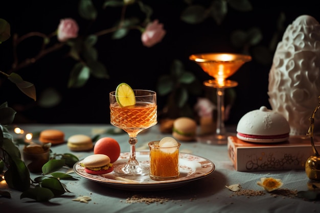 Foto elegante composizione tea party e macaron