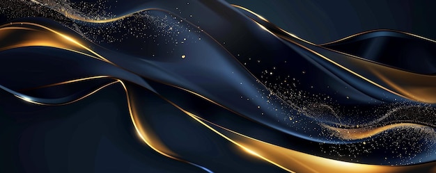 Elegant telefoonontwerp op een slanke golvende zwarte achtergrond met gouden highlights