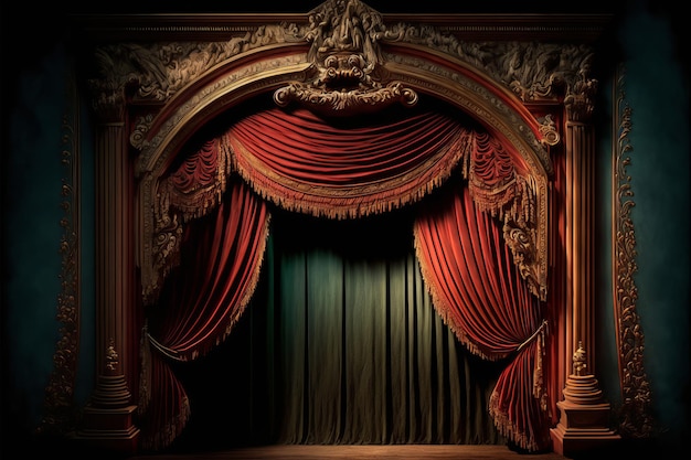 Elegant theatre stage curtain background Generative ai