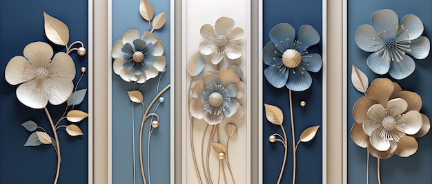 Photo elegant threedimensional floral wall art panel for interior decor