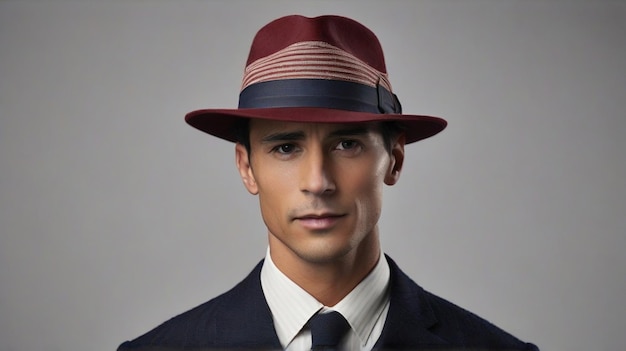 Foto un fedora elegante e senza tempo con un disegno tessile a righe e un ricco bordo di pelle