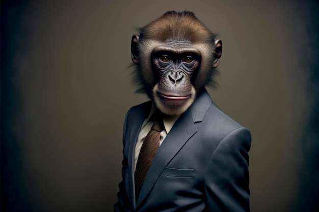 Elegant Titi A Primate Executive Sporting a Suit in a Dark Studio Background Generative Ai