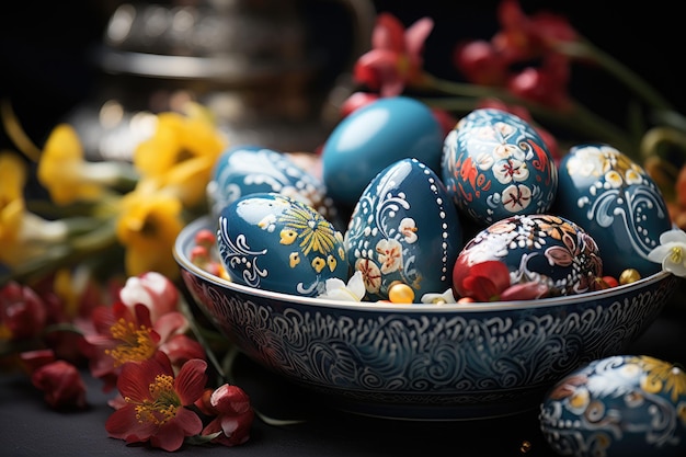 Elegant traditional spring decoration adorned with Easter eggs Generative AI