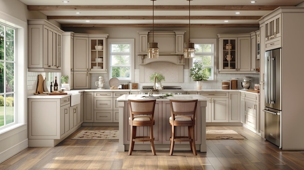 Elegant Transitional Kitchen Interior With Natural Light