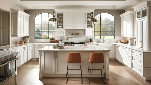 Elegant Transitional Kitchen Interior with Natural Light