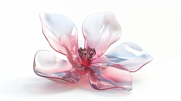 Elegant transparent flower made of glass 3D illustration isolated on white background