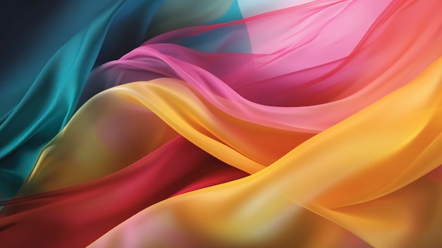 Elegant transparent translucent and smooth silk or satin luxury cloth texture background Luxurious background design Vibrant colors yellow pink and teal