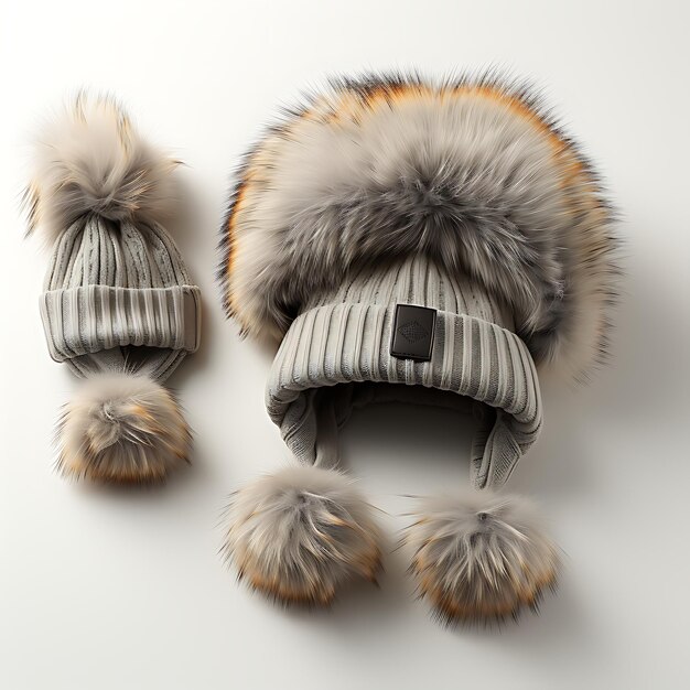 Photo elegant trapper beanies for children with faux fur material gray colcreative concept ideas design