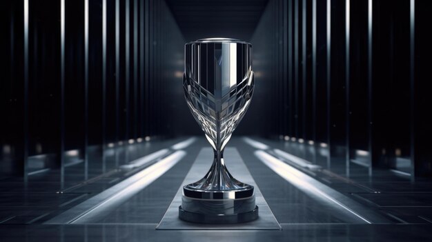 Elegant Trophy Awaits Winner on Illuminated Podium Stage