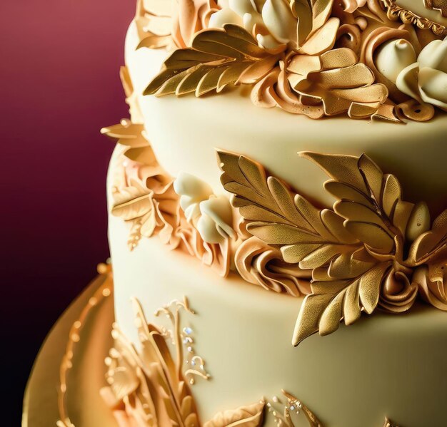 Elegant twotier cake with golden flowers