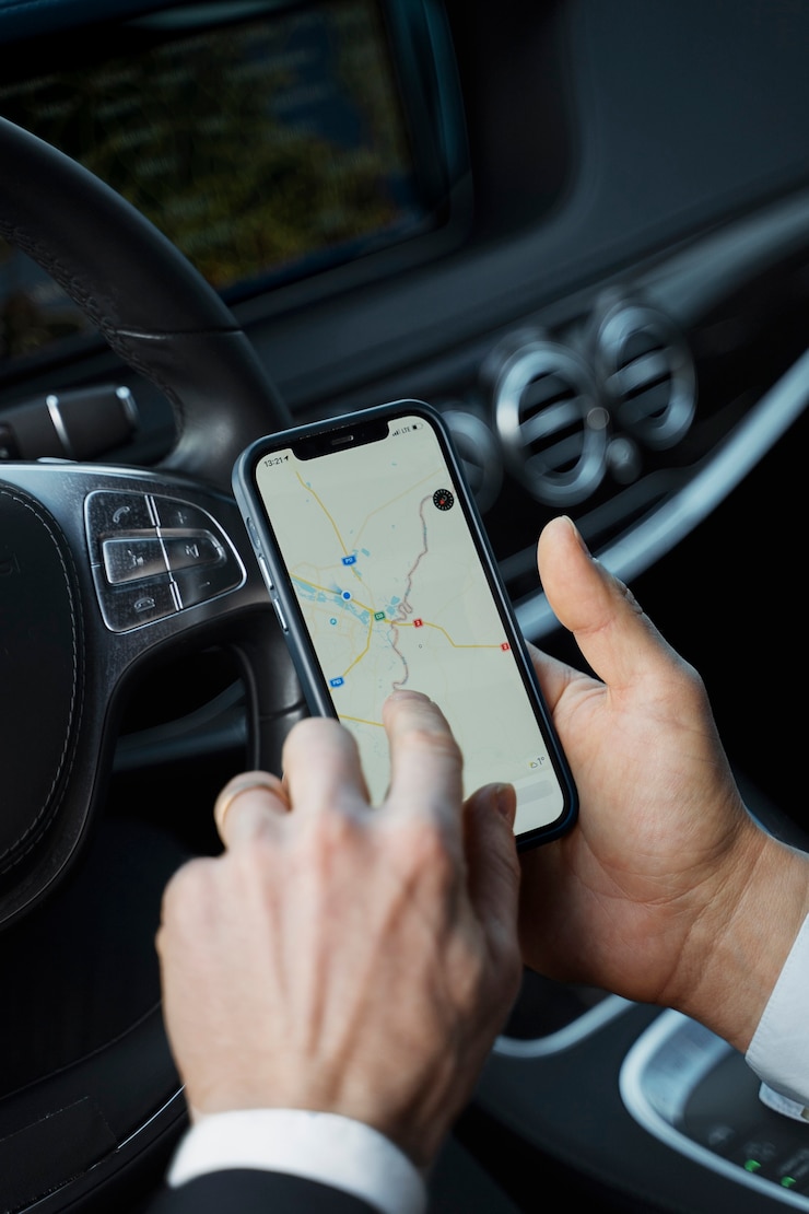Фотография элегантный водитель uber, едущий на такси
