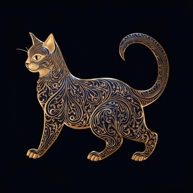 エレガントなユニークなパターンの猫スタイルのゴールドプリントグレースAI生成アート