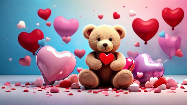 A elegant valentine's background with a teddy bear holding a heart symbol concept by teddy day