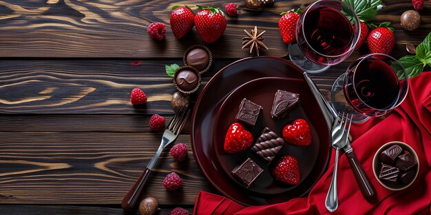 Foto elegante tavolo da pranzo di san valentino piatto con spazio per il testo