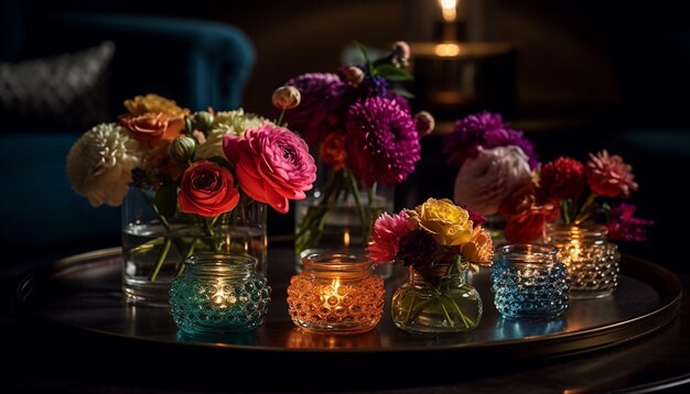 Elegant vase holds modern flower arrangement on table generated by AI