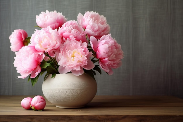 Elegant Vase with Beautiful Peony Flowers on Table Created with Generative AI Tools