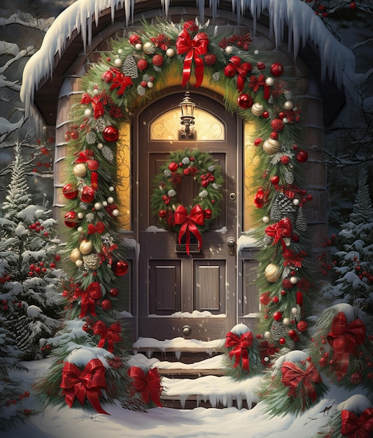 Elegant versierde kerstdeur Een feestelijke entree Welkom Generatieve Ai