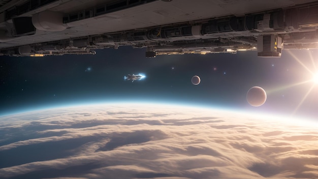太陽を背景に宇宙から見た地球のエレガントな眺め AI 生成