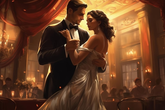 Elegant vintage ballroom dance couple generative ai