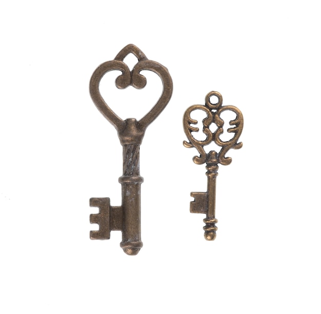 elegant vintage brass key isolated on white background