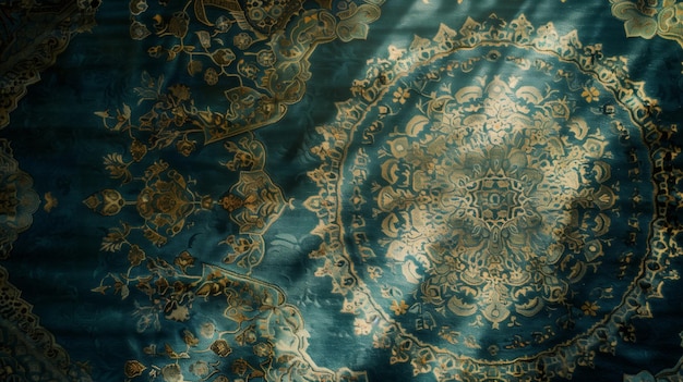 Элегантная старинная ткань с сложными золотыми цветочными узорами на темно-зеленом фоне