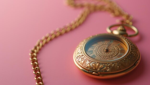 Elegant Vintage Pocket Watch with Gold Engraving on Silk Fabric with Floral Brocade