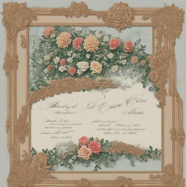 Elegant Vintage Wedding Invitation with Decorative Flower Borders